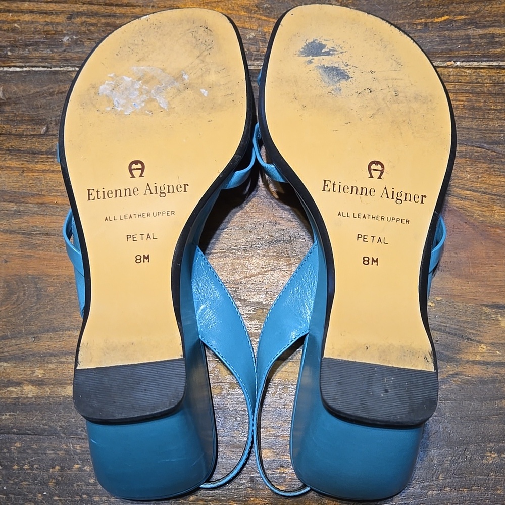 Etienne Aigner Petal Teal Floral Leather Sandals Size 8 - Picture 9 of 9